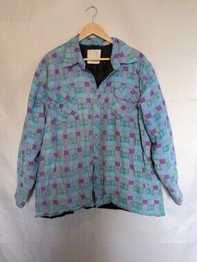 Vintage Plaid Flannel Shacket Oversized Light Insulated Shirt Jacket 2X 3X